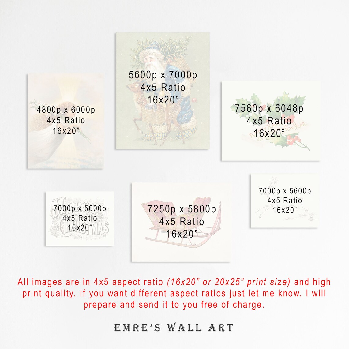 Vintage Christmas Gallery Wall Art Set Of Six Retro Holiday Prints - Image 4