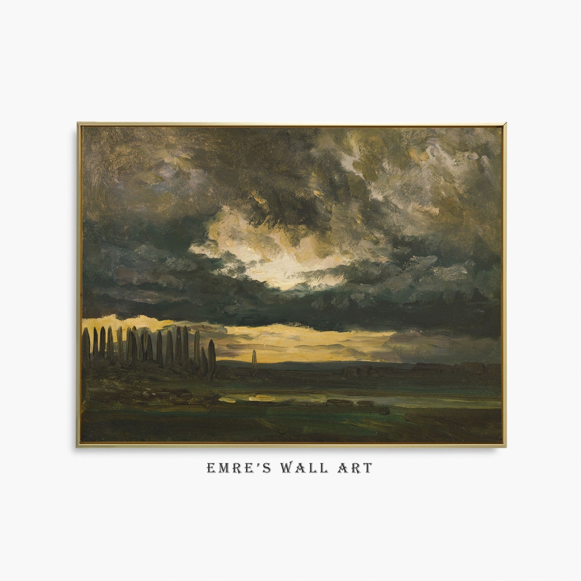 Dark Storm Clouds Over Cypress Trees Moody Sunset Landscape Poster