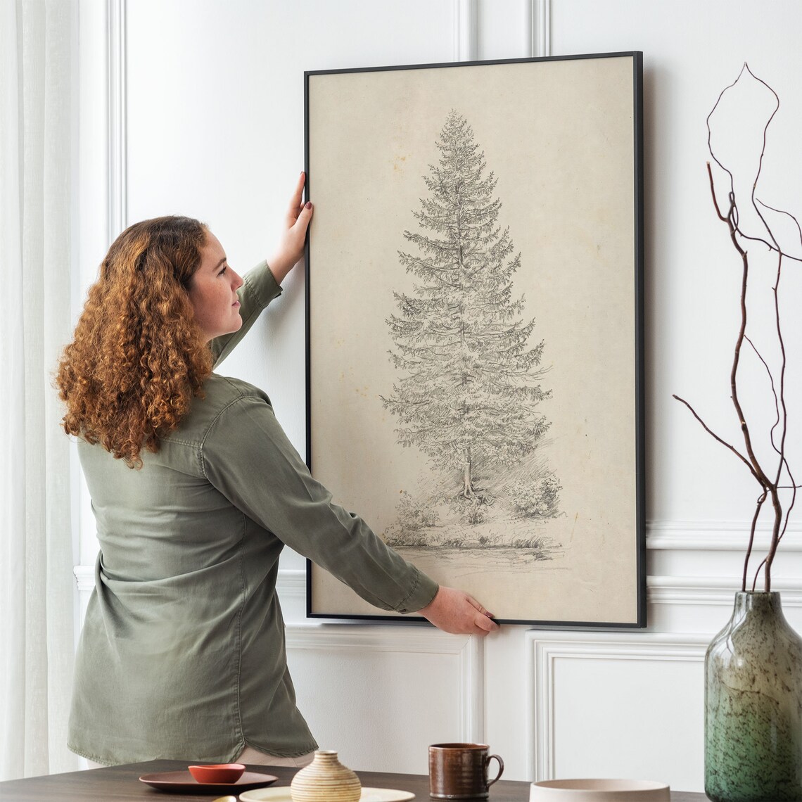 Vintage Tree Sketch Art Print, Rustic Farmhouse Decor - Image 2