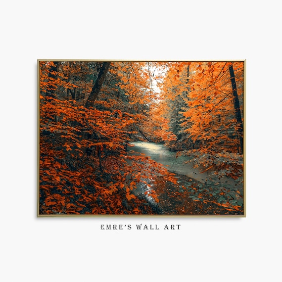 Autumn Forest Photo Orange Beech Leaves Winding Creek Poster