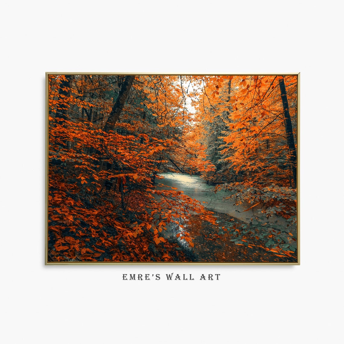 Autumn Forest Photo Orange Beech Leaves Winding Creek Poster