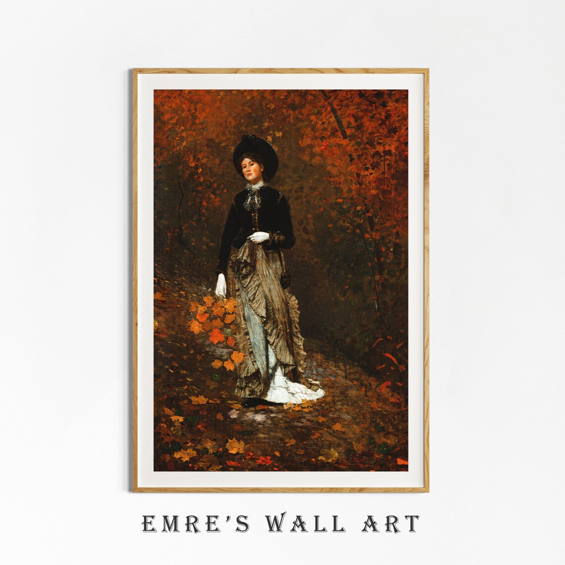 Victorian Woman in Autumn Woods Dark Dress Falling Leaves Poster - Image 4