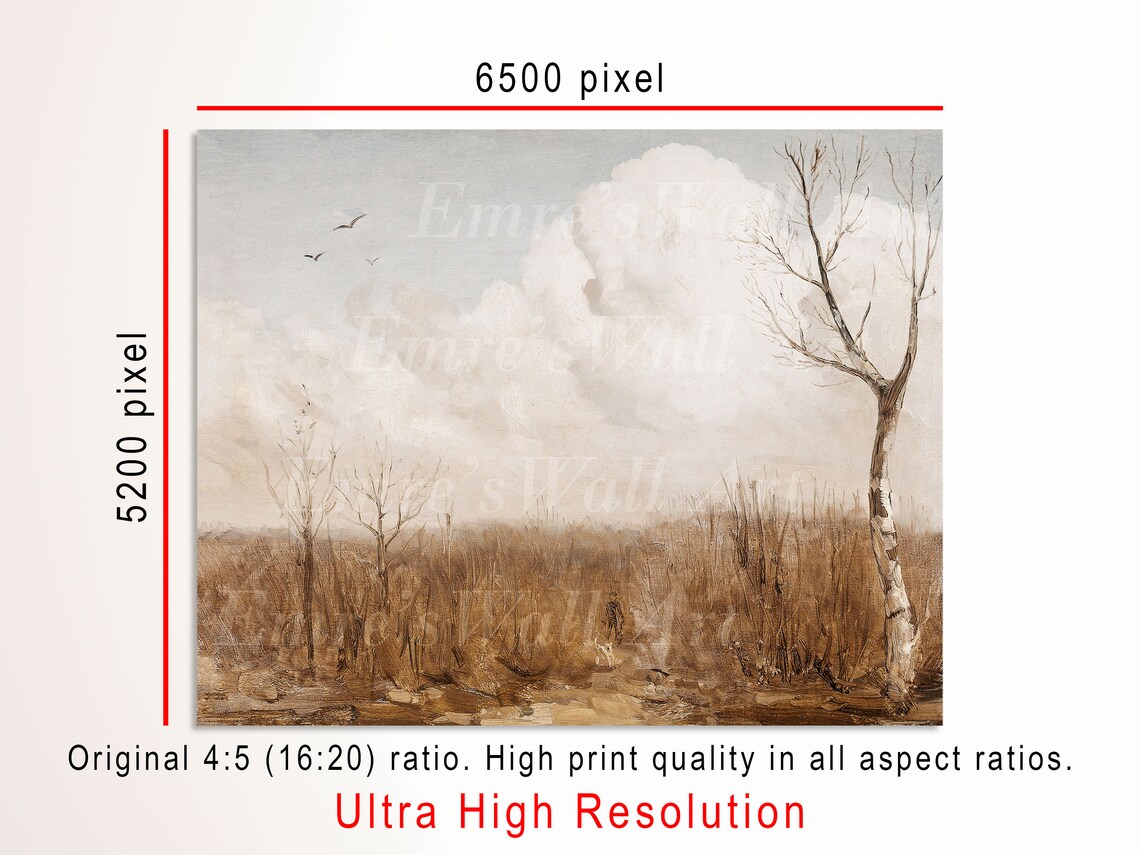Autumn Birch Field Moody Fall Landscape Vintage Oil Painting Poster - Image 3