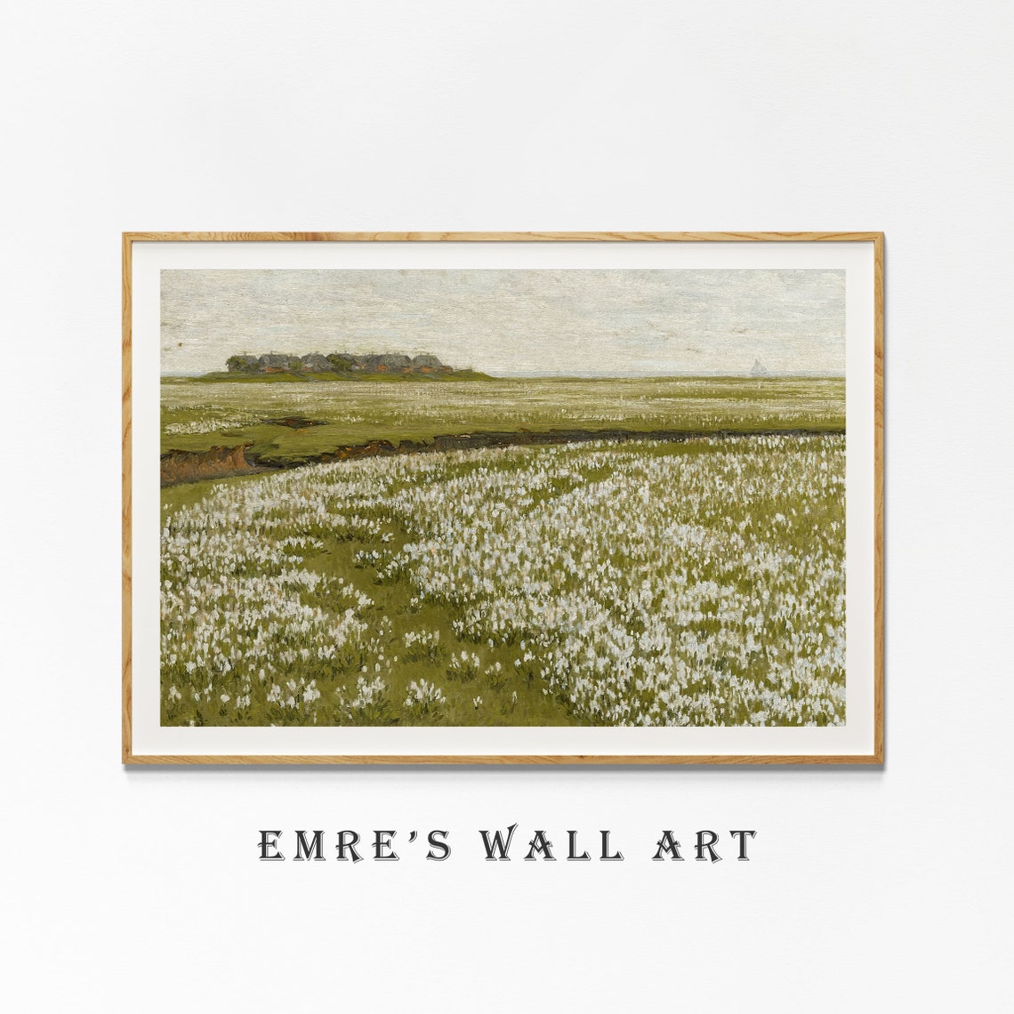 White Wildflower Field In Spring Bloom Vintage Landscape Poster - Image 4
