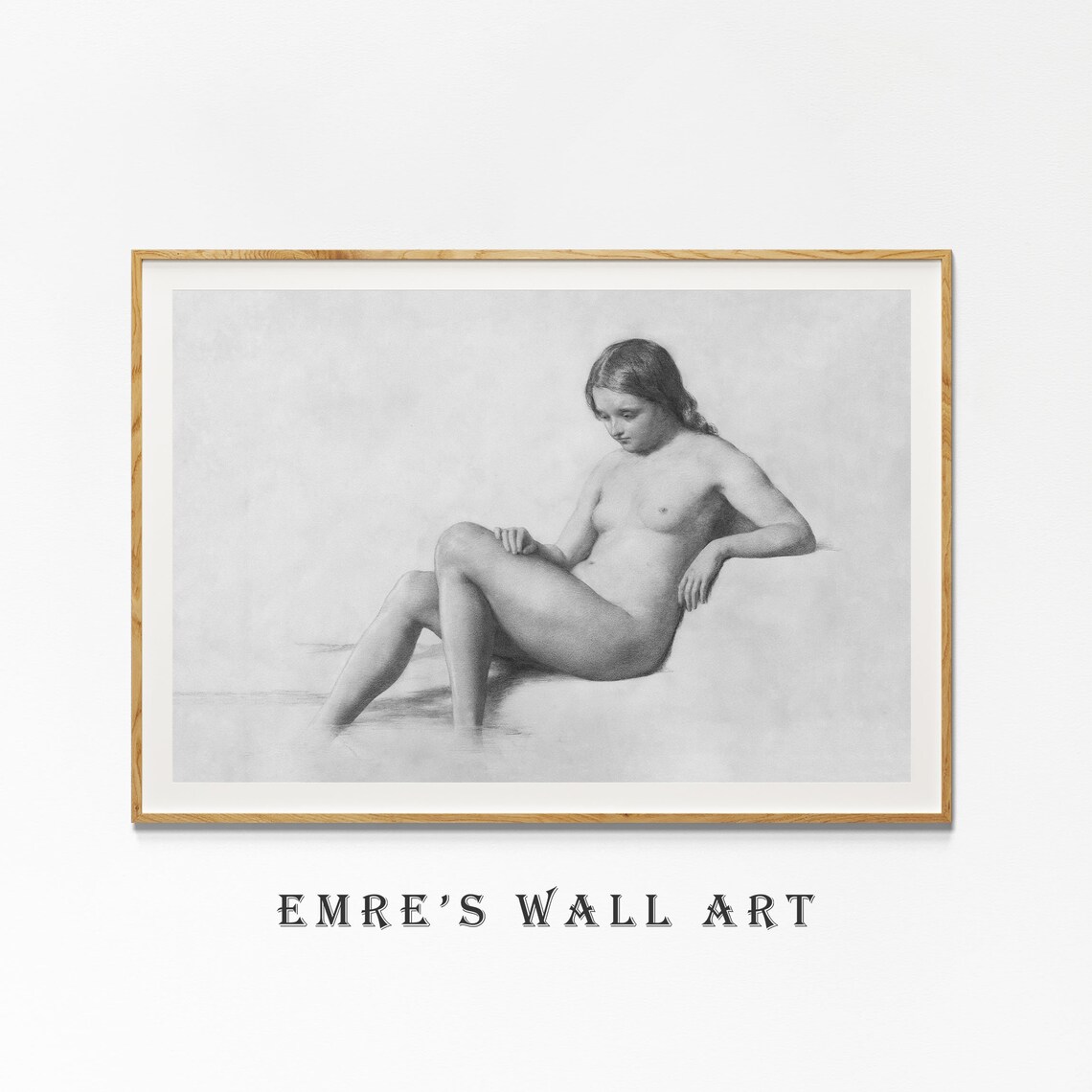 Seated Nude Woman Charcoal Sketch Vintage Academic Figure Poster - Image 4