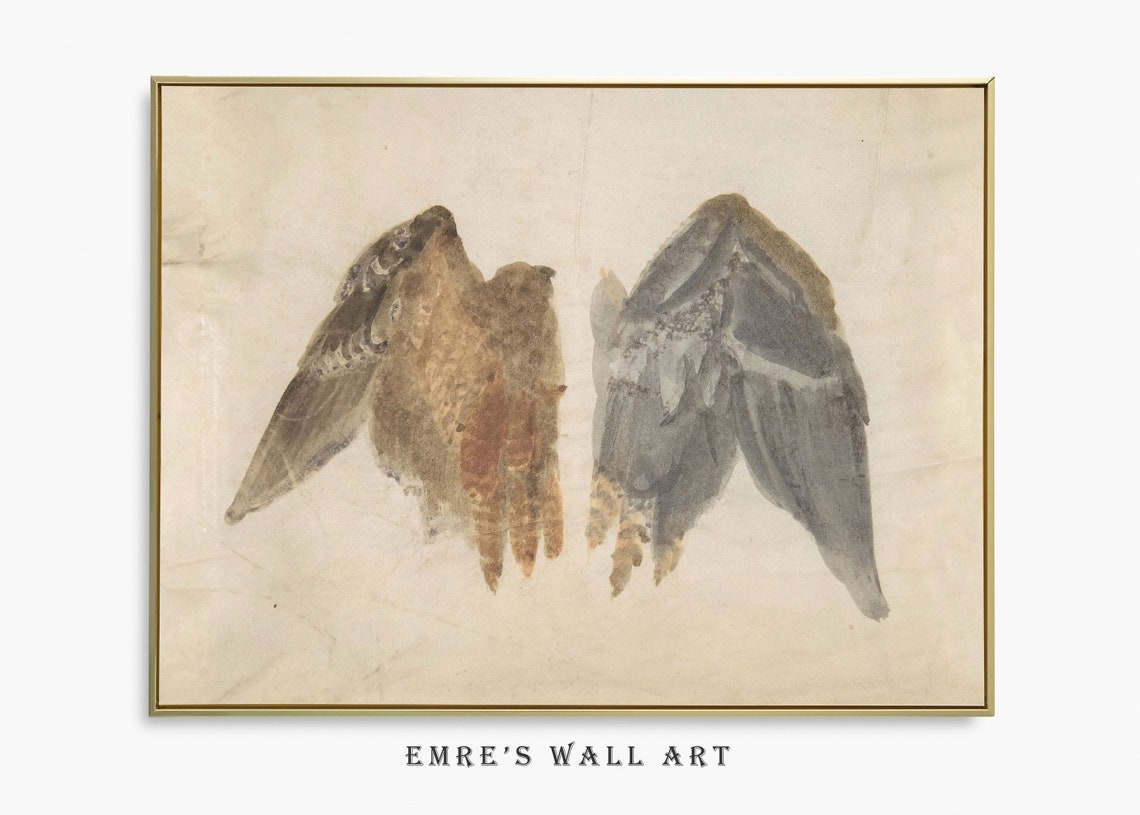 Bird Wing Study and Antique Rug Textile Vintage Two Print Set Artwork - Image 4