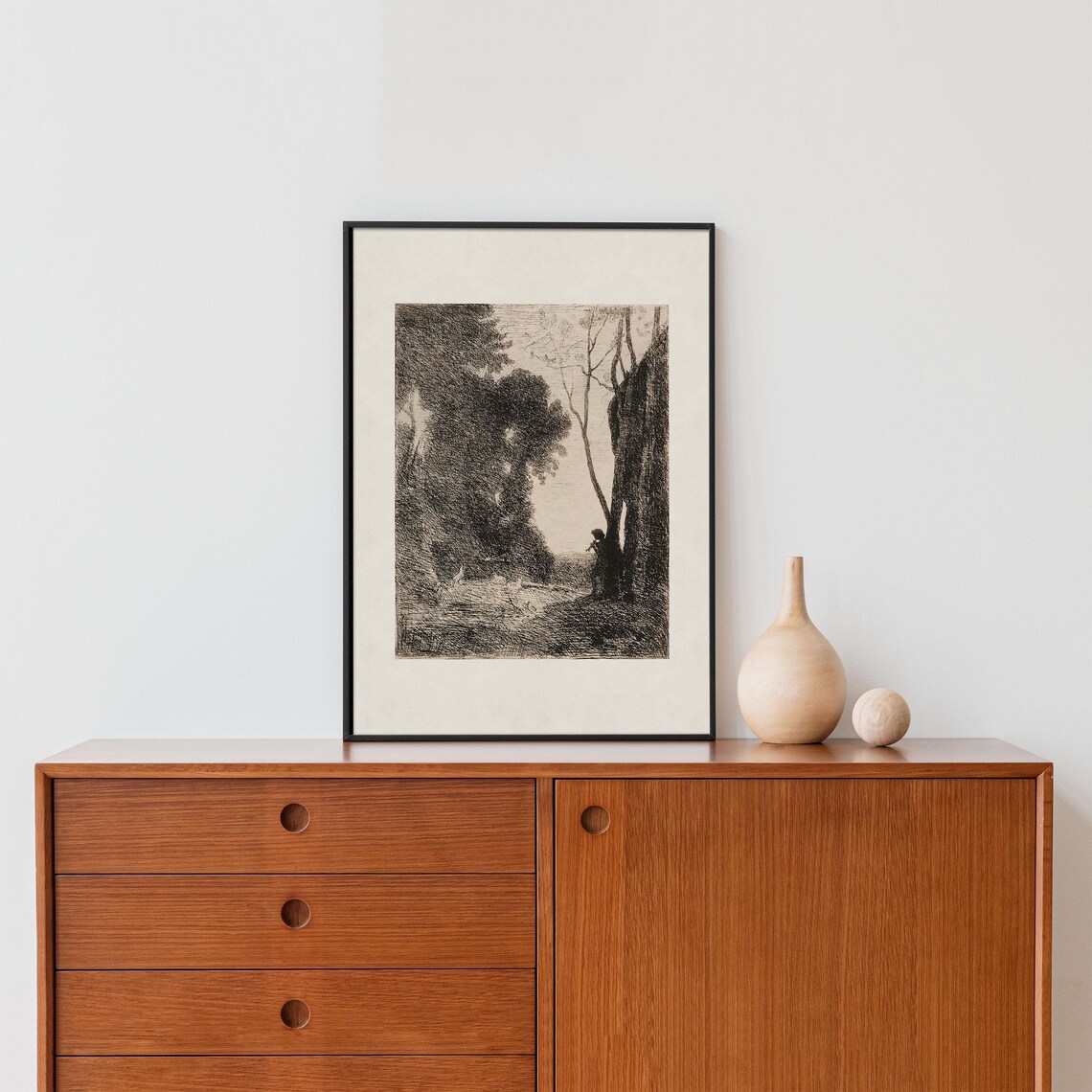 Sepia Etching of Figure on Forest Path Vintage Nature Poster - Image 4