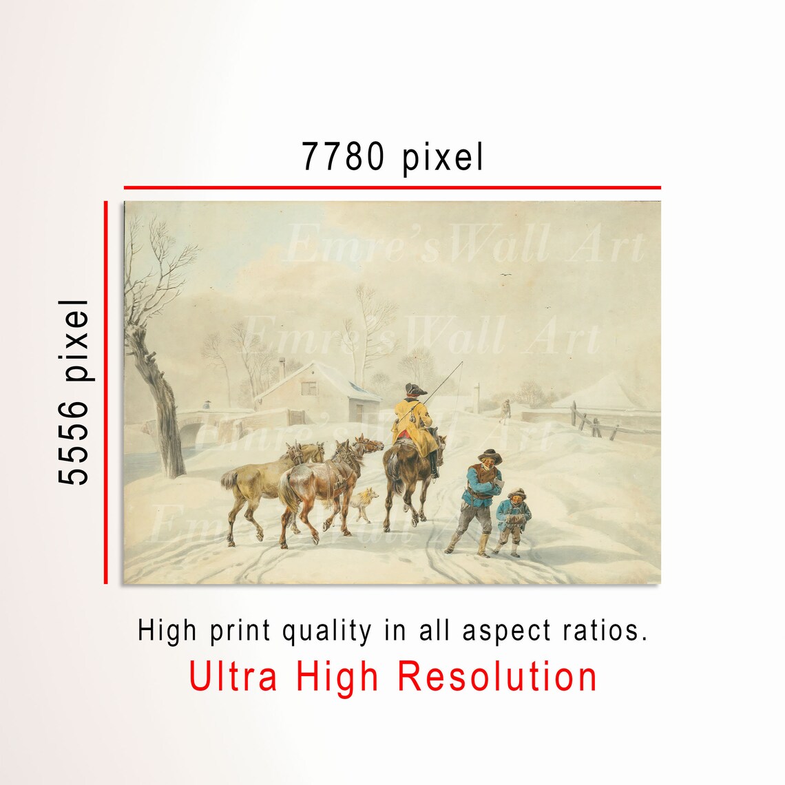 Vintage Winter Landscape Painting Horses In Snow Country Scene Poster - Image 3