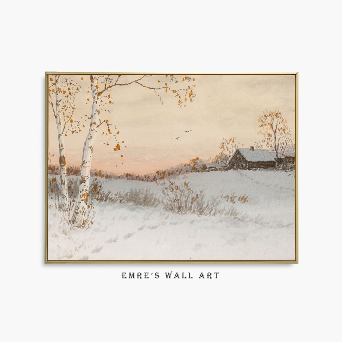 Winter Village Oil Painting, Neutral Christmas Decor