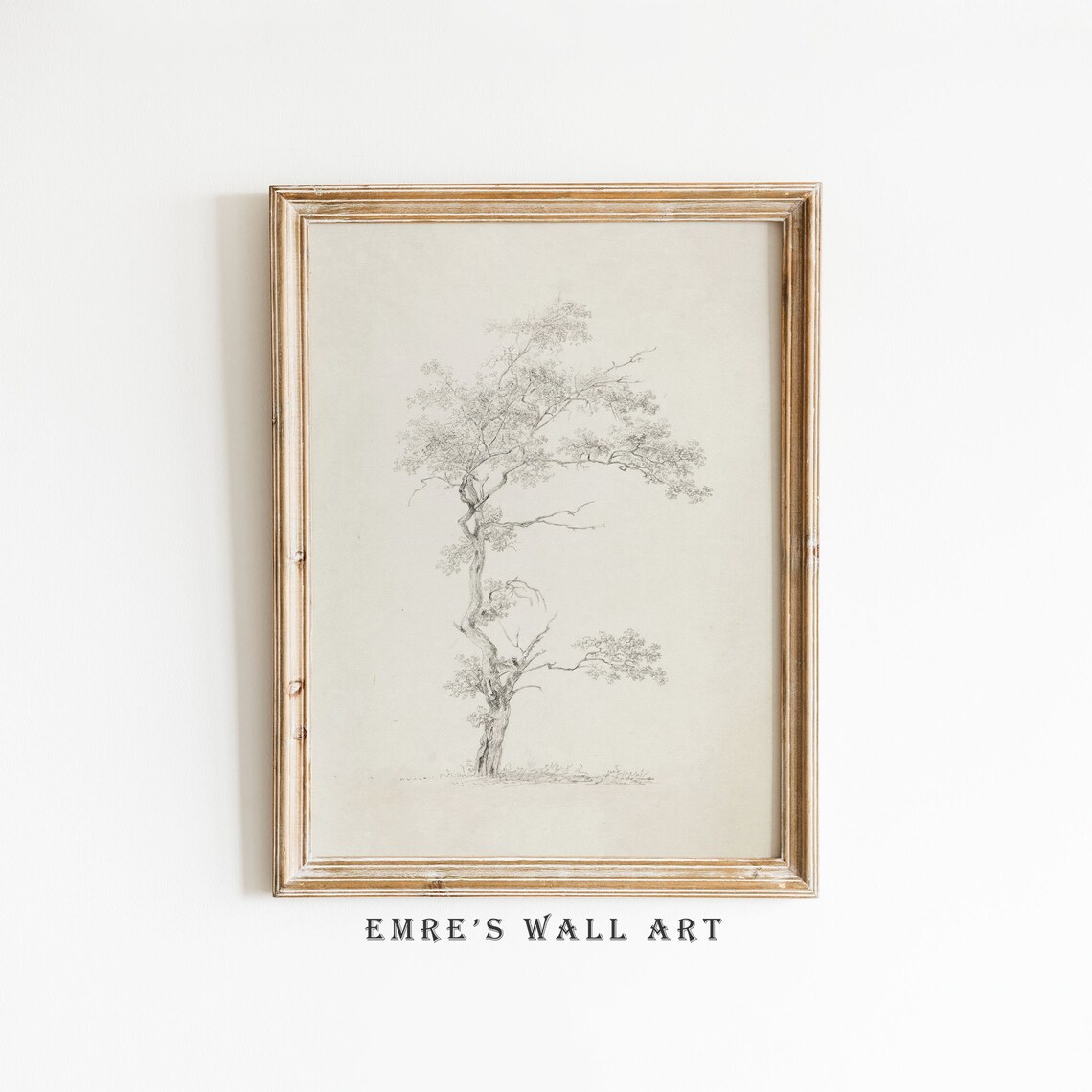 Vintage Tree Sketch Art Print, Neutral Farmhouse Decor