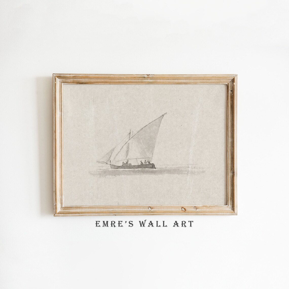 Vintage Sailboat Sketch Art Print, Antique Drawing