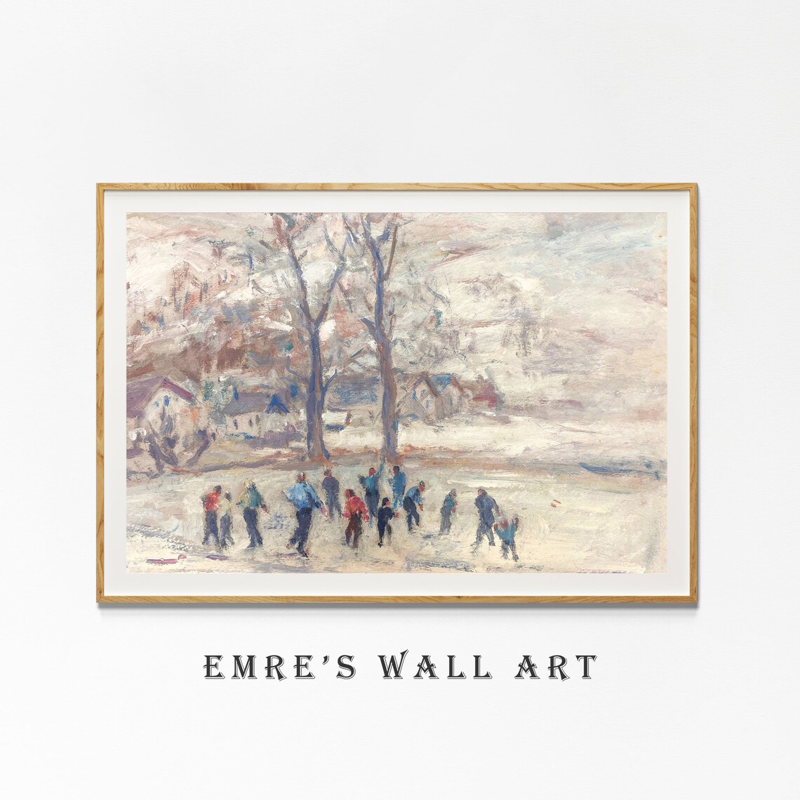 Snowy Village Gathering Winter Ice Skating Vintage Painting Poster - Image 4