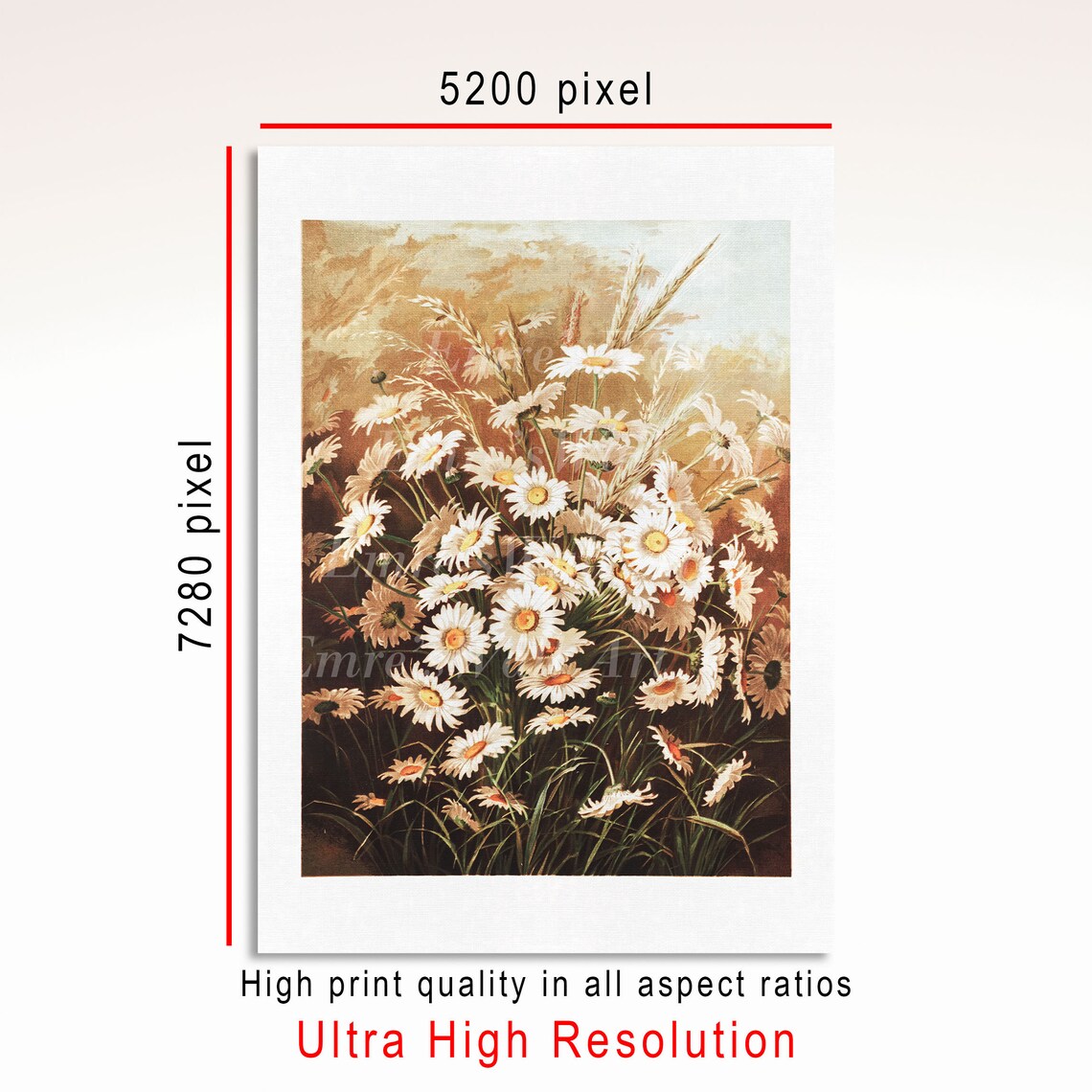 White Daisies and Wheat Vintage Golden Still Life Floral Poster - Image 3