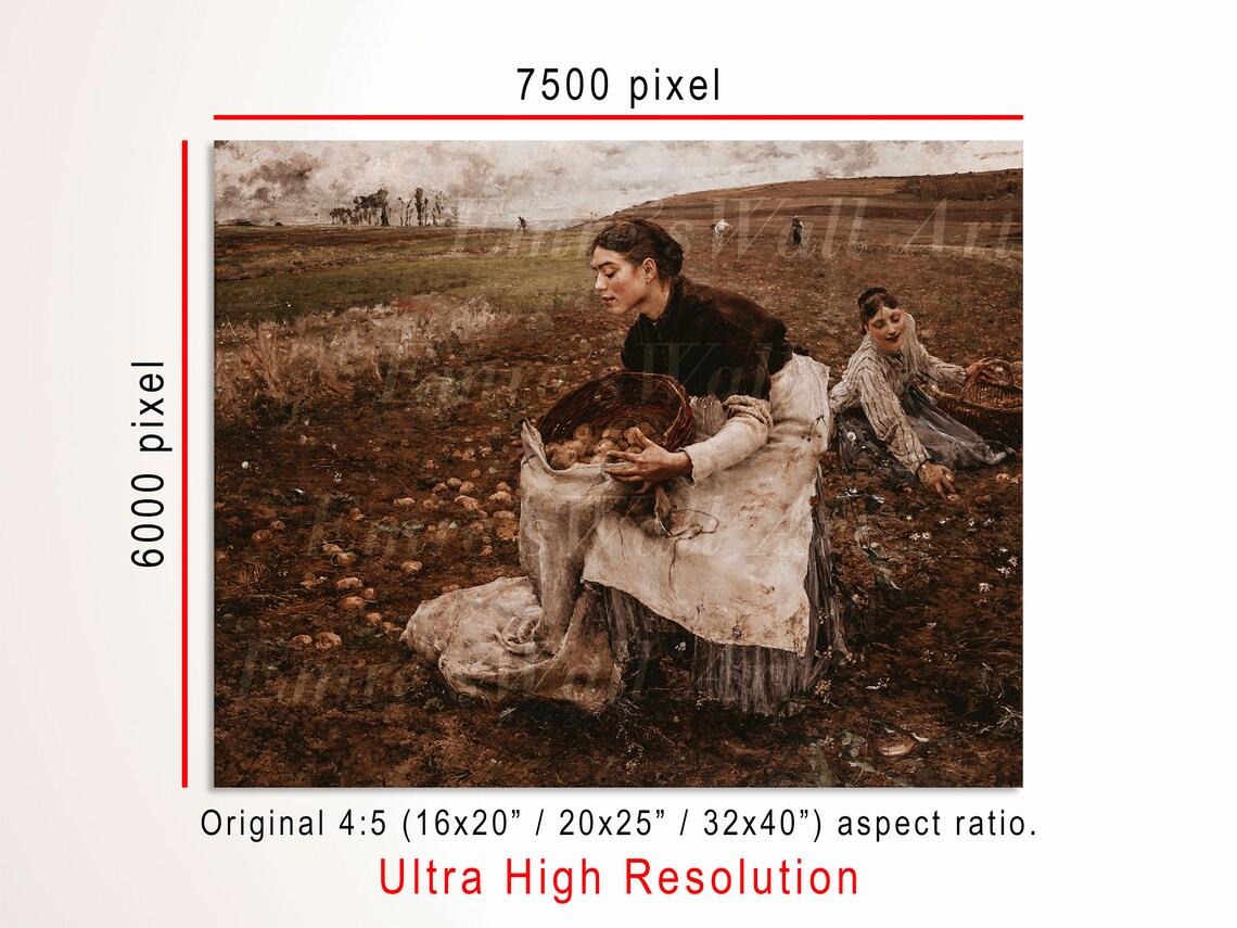 Women Gathering Potatoes at Harvest Realist Countryside Art Poster - Image 3