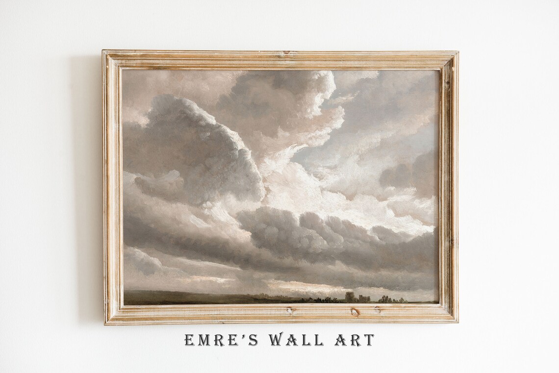Vintage Cloud Landscape Oil Painting Art Print - Image 2