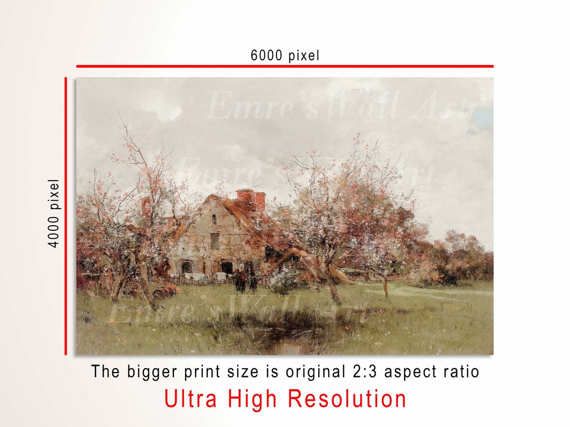 Stone Cottage Spring Blossom Trees Vintage Countryside Poster - Image 3