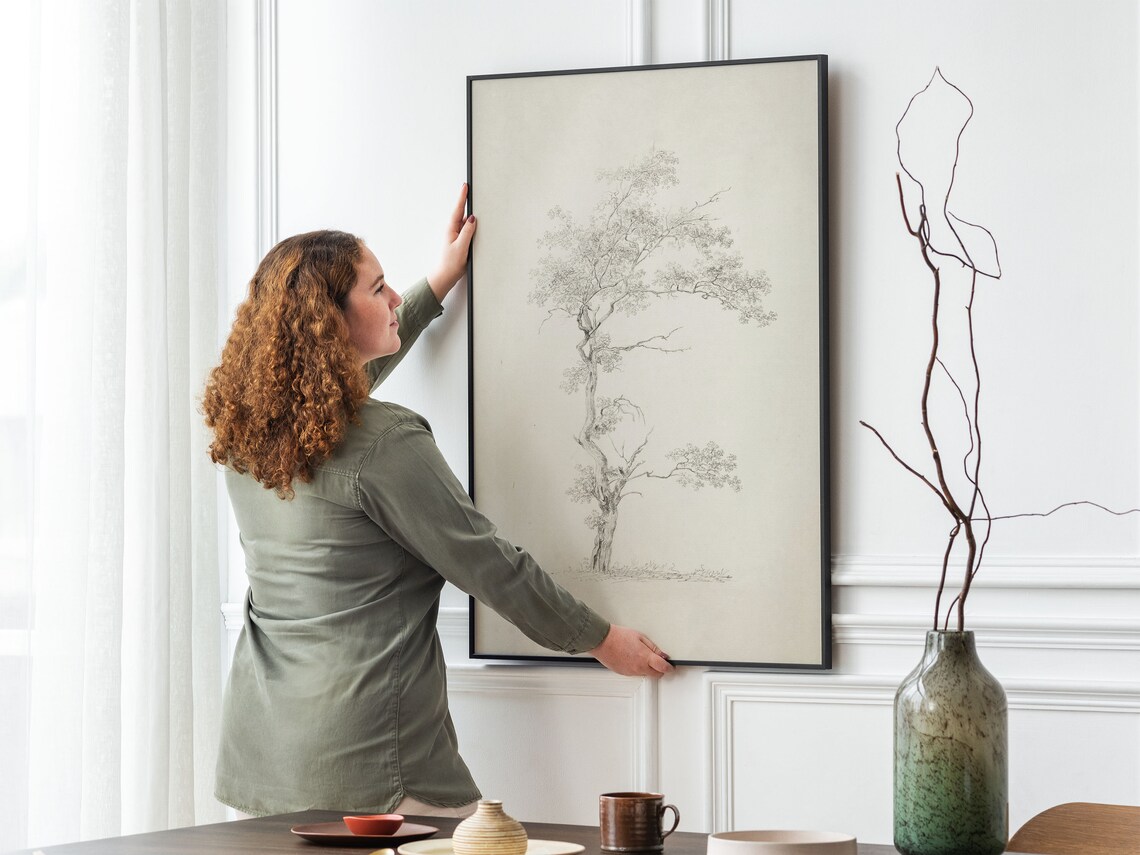 Vintage Tree Sketch Art Print, Neutral Farmhouse Decor - Image 2