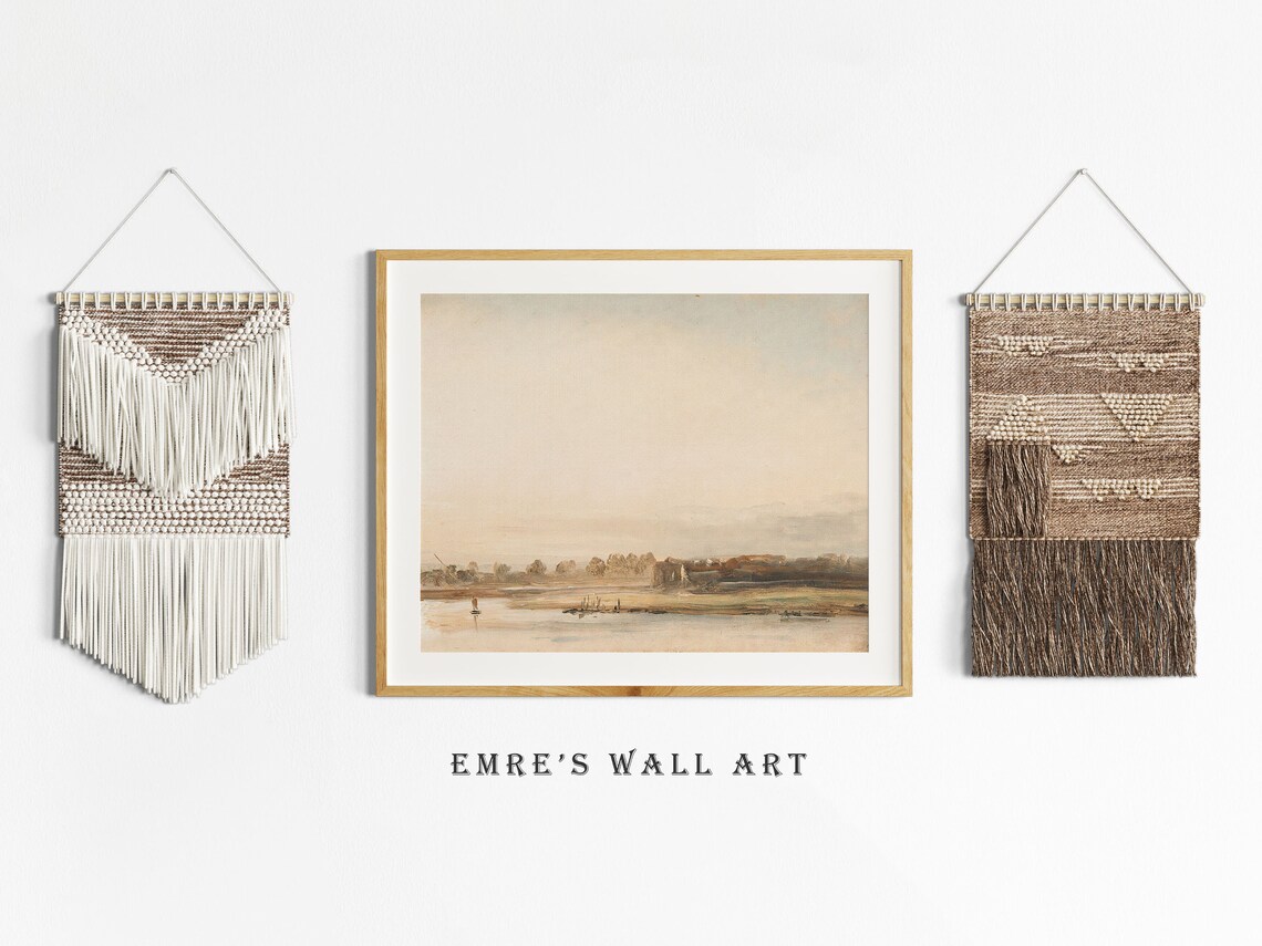Minimalist Misty Lake Shore Soft Neutral Landscape Painting Poster - Image 2