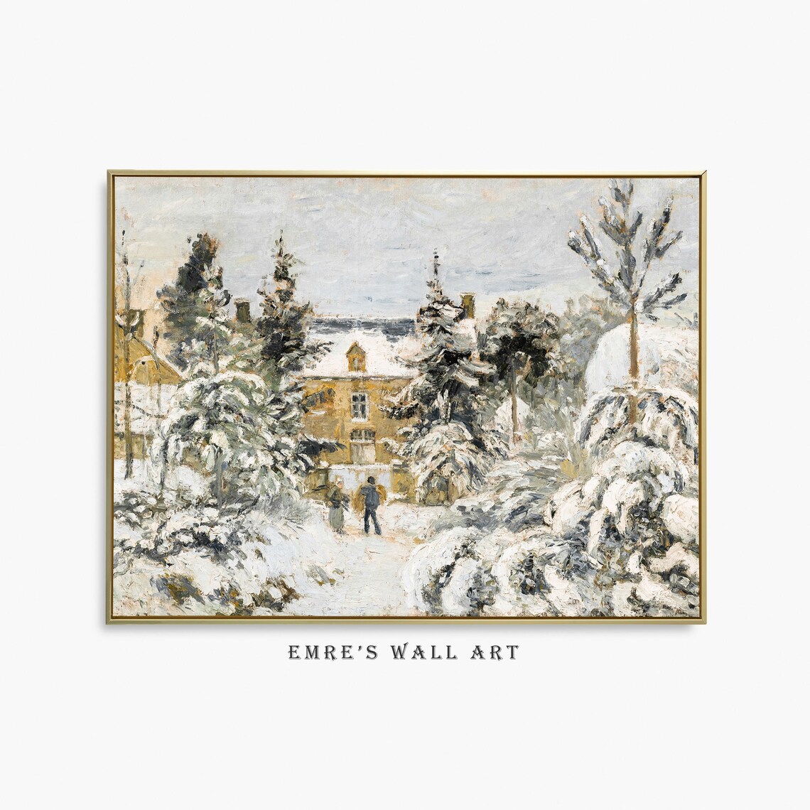 Vintage Christmas Holiday Art Print, Winter Country Scene
