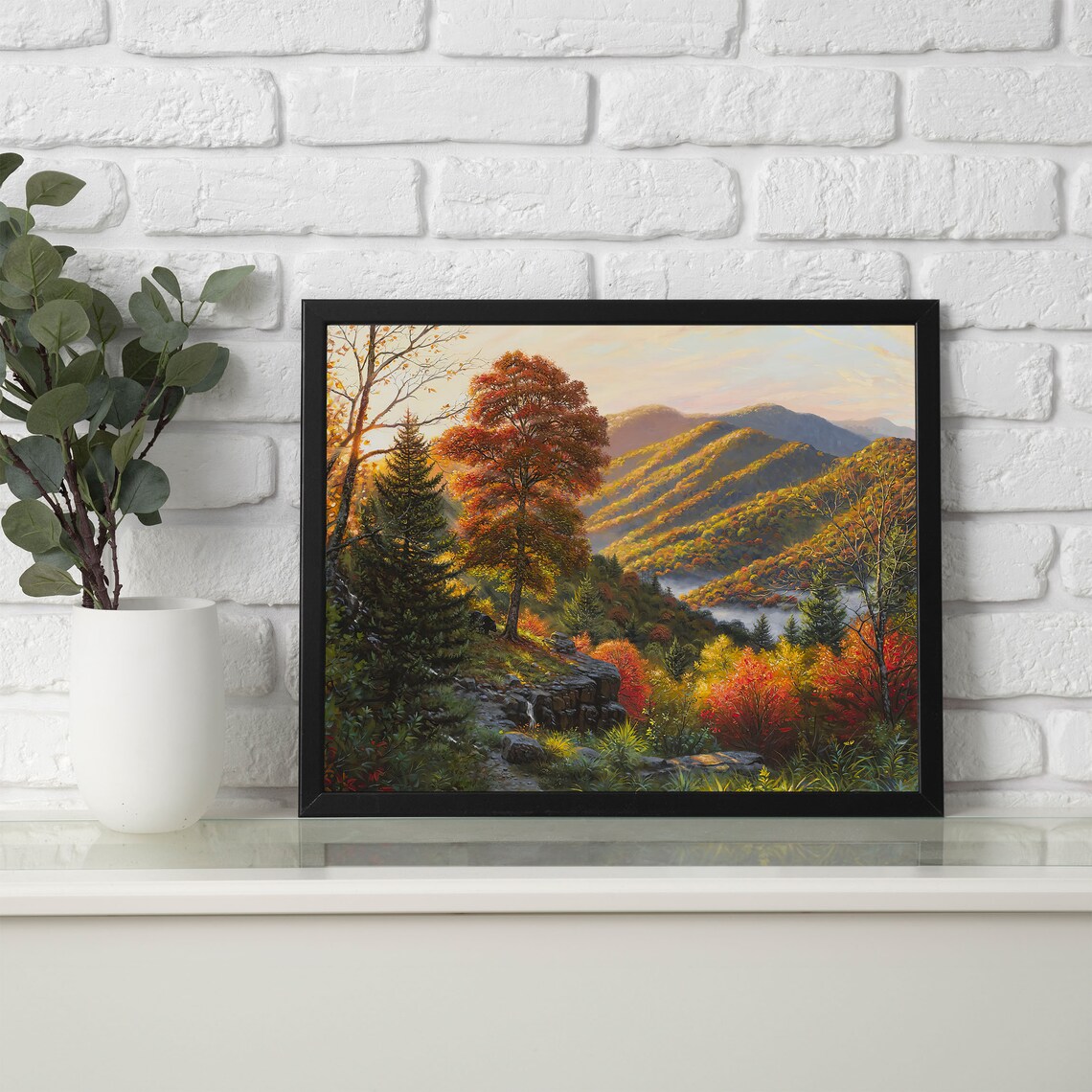 Vintage Autumn Landscape Oil Painting, Rustic Farmhouse - Image 2