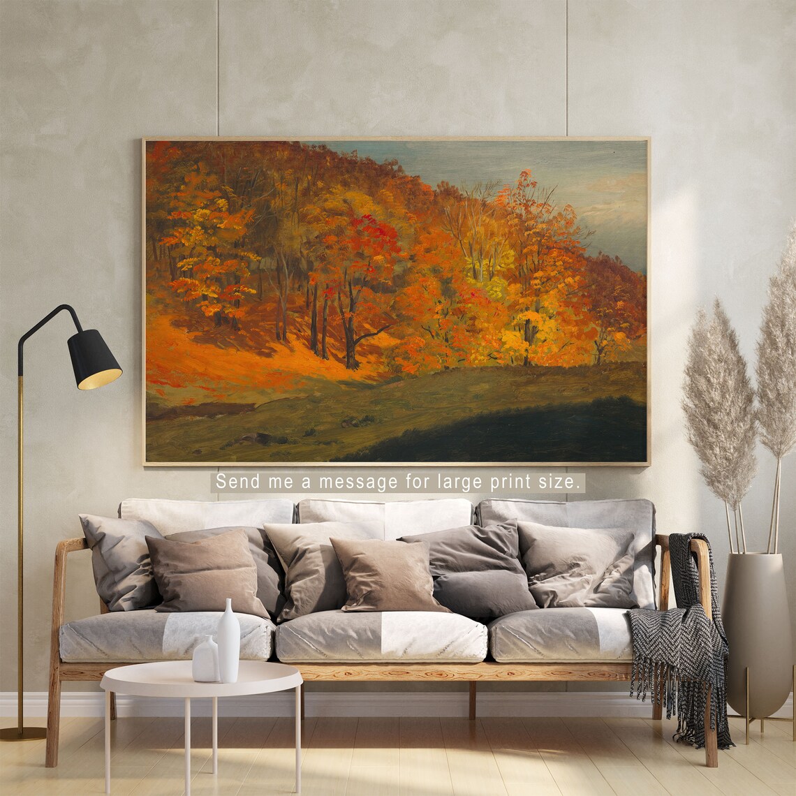 Golden Autumn Maple Hillside Painting Fiery Orange Fall Forest Wall Art - Image 2