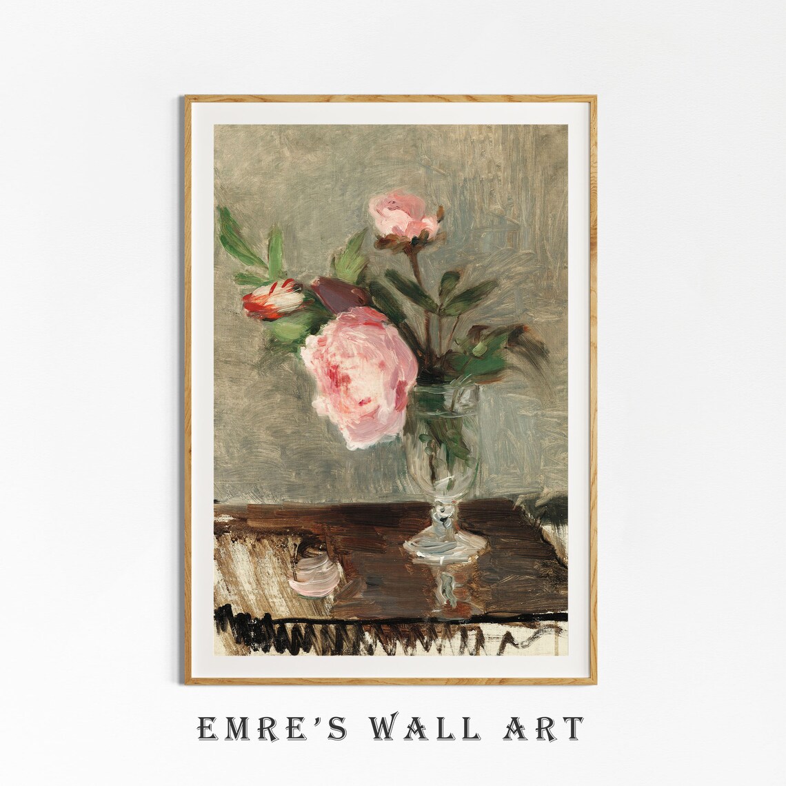Pink Peonies in Glass Vase Vintage Impressionist Floral Poster - Image 4