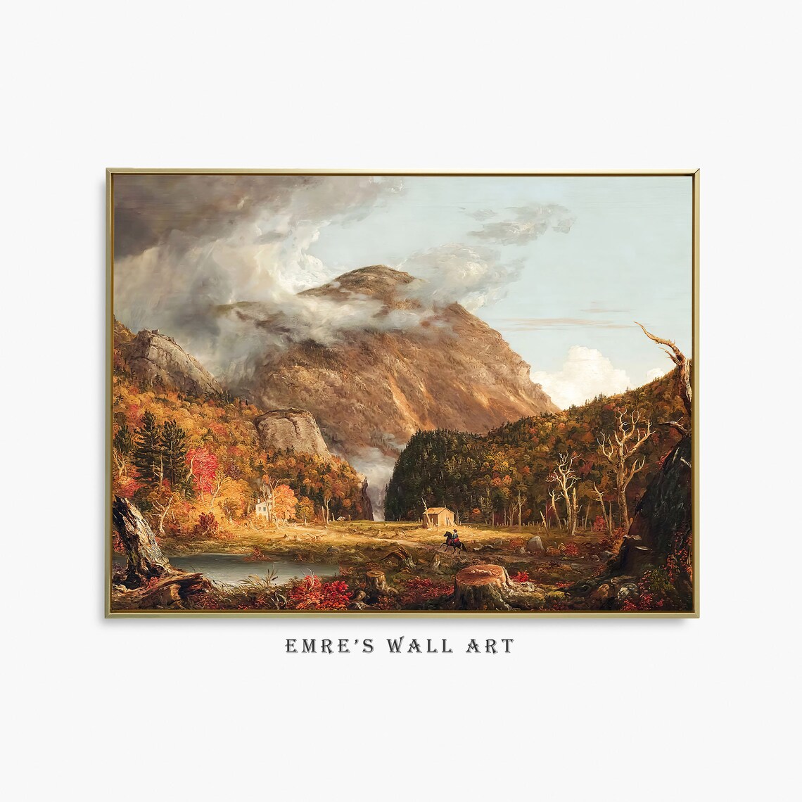 Autumn Mountain Mist Red Foliage Vintage Landscape Painting Poster
