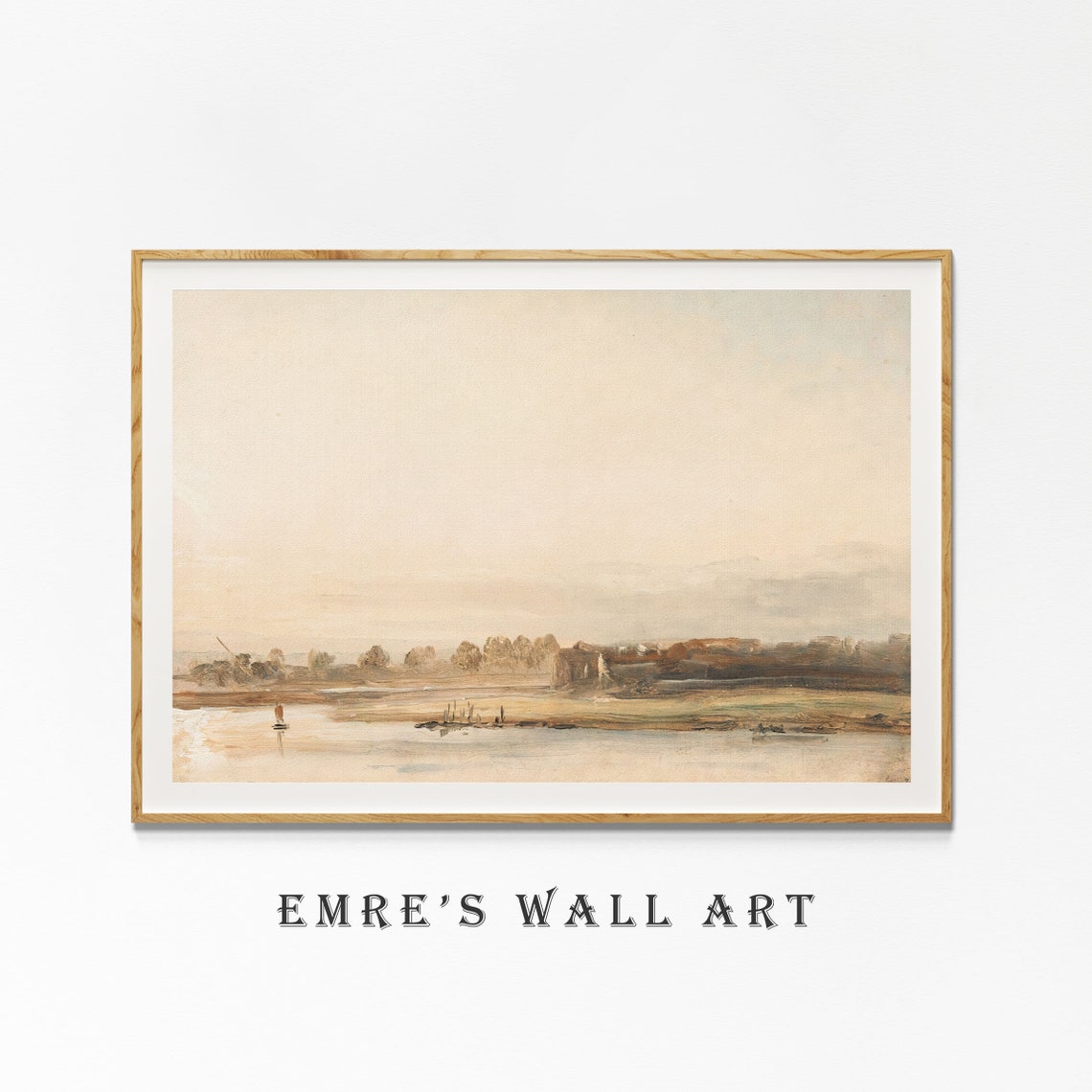 Minimalist Misty Lake Shore Soft Neutral Landscape Painting Poster - Image 4