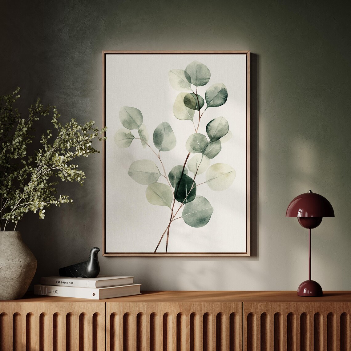 Watercolor Eucalyptus Branch, Minimalist Botanical Art Print