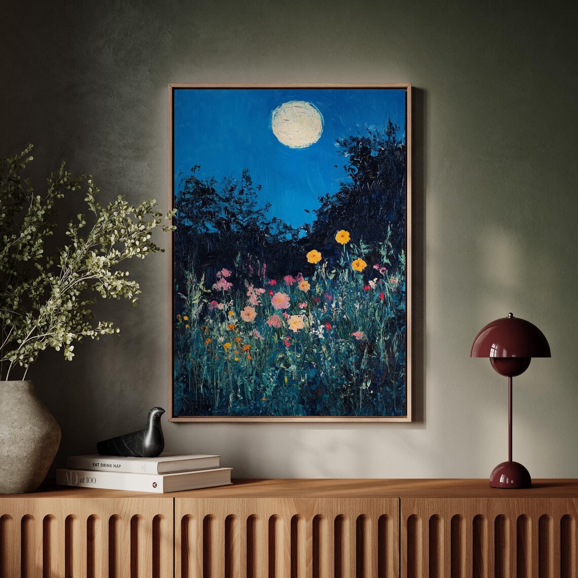 Moonlit Wildflower Garden Night Sky Blooming Floral Nature Poster