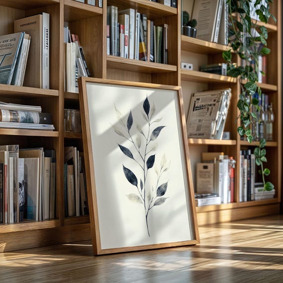 Minimalist Botanical Line Art Monochrome Leaf Illustration Canvas Wall Decor In Neutral Modern Style