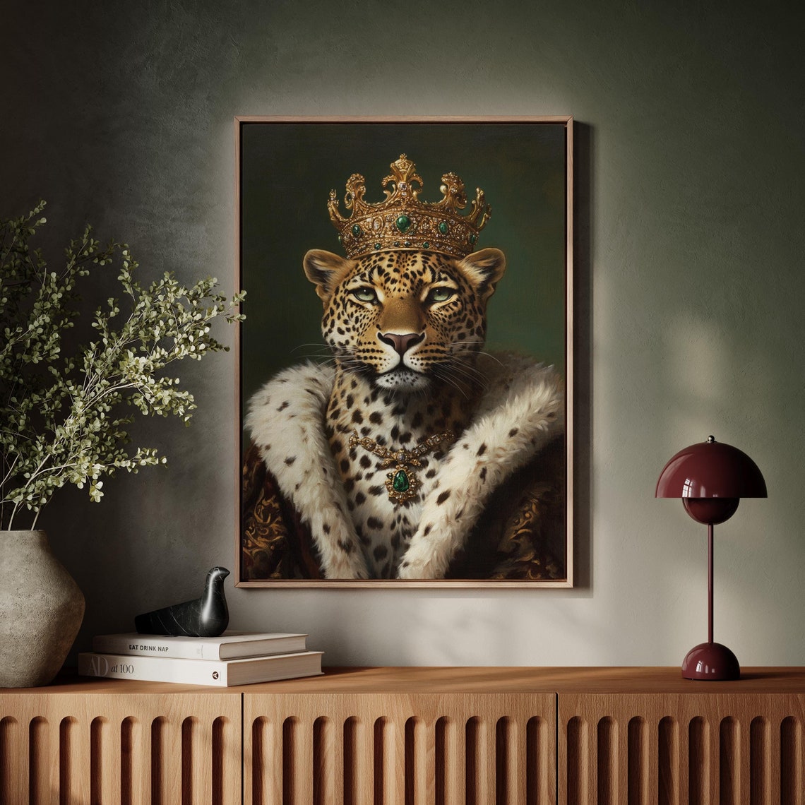 Regal Crowned Leopard Gold Crown White Fur Royal Portrait Poster