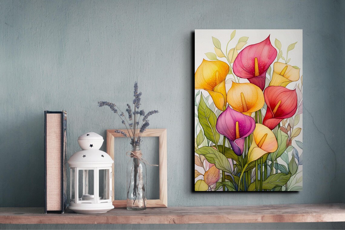Colorful Calla Lilies On White Botanical Watercolor Art Poster