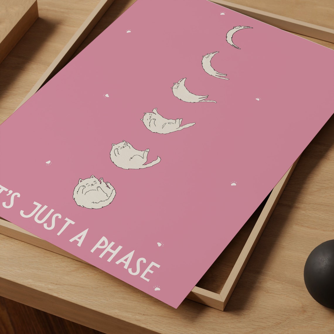 Its Just A Phase Cat Moon Cycle Pink Cute Funny Cat Lover Poster - Image 3
