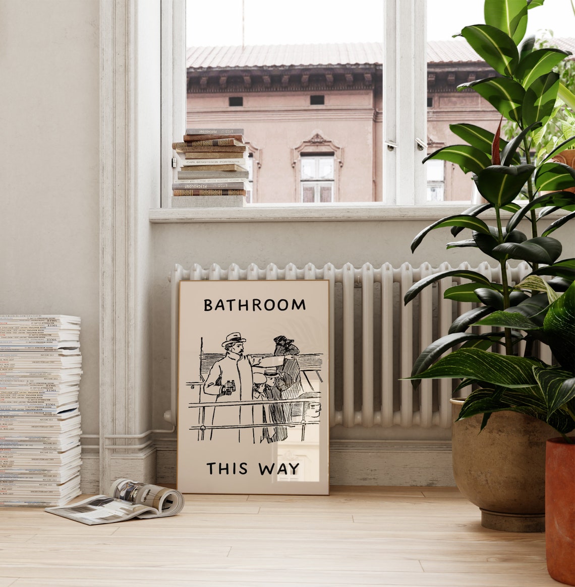Bathroom This Way Vintage Sailor Sketch Funny Sign Quote Poster - Image 3