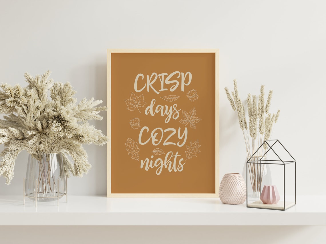 Crisp Days Cozy Nights Fall Script Leaf Line Art Autumn Wall Print - Image 5