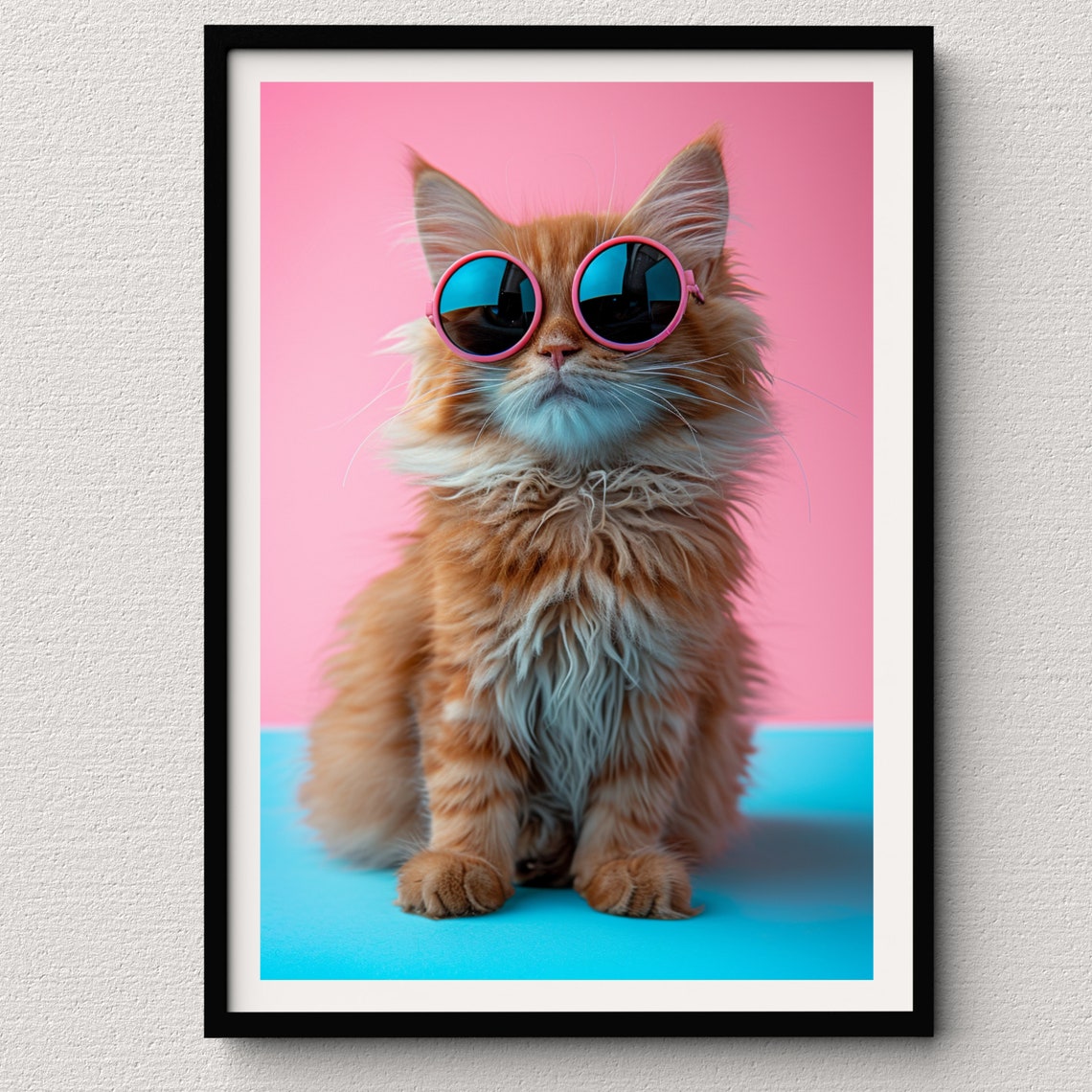 Ginger Kitten With Pink Sunglasses Cute Fun Photo Style Poster