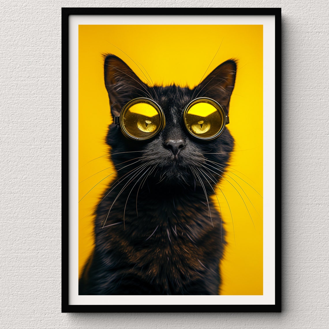 Black Cat With Yellow Sunglasses Cute Fun Photo Style Poster