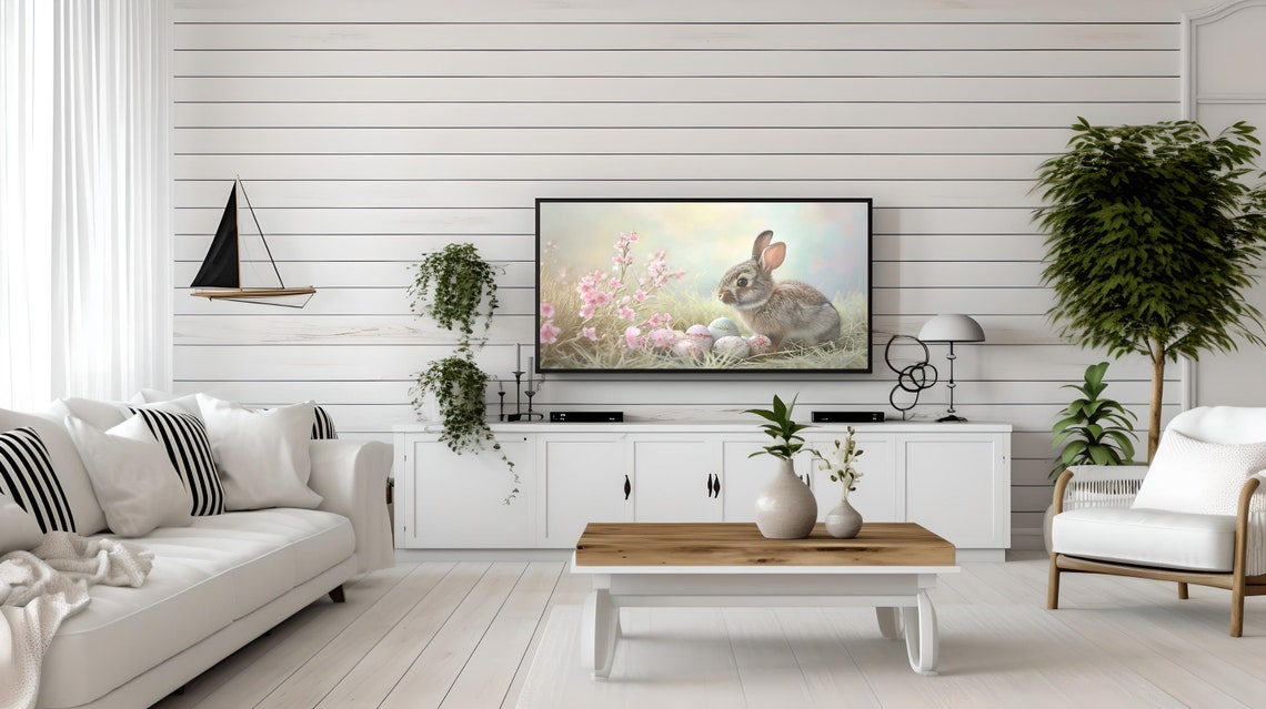 Sweet Cute Easter Bunny With Eggs Pink Blossom Spring Art Poster - Image 3