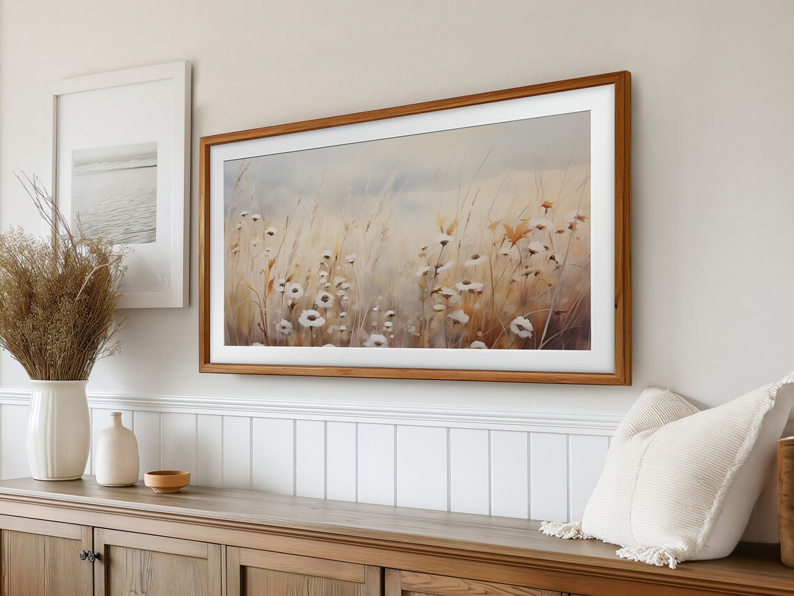 Golden Wildflower Meadow Daisy Neutral Impressionist Art Poster - Image 2