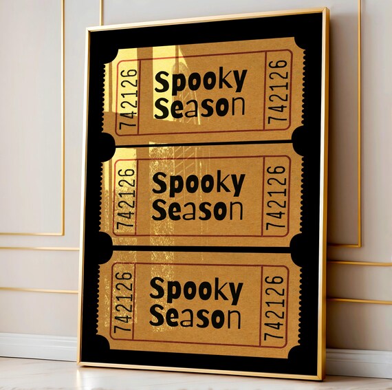 Spooky Season Vintage Ticket Stub Retro Halloween Party Decor Wall Art