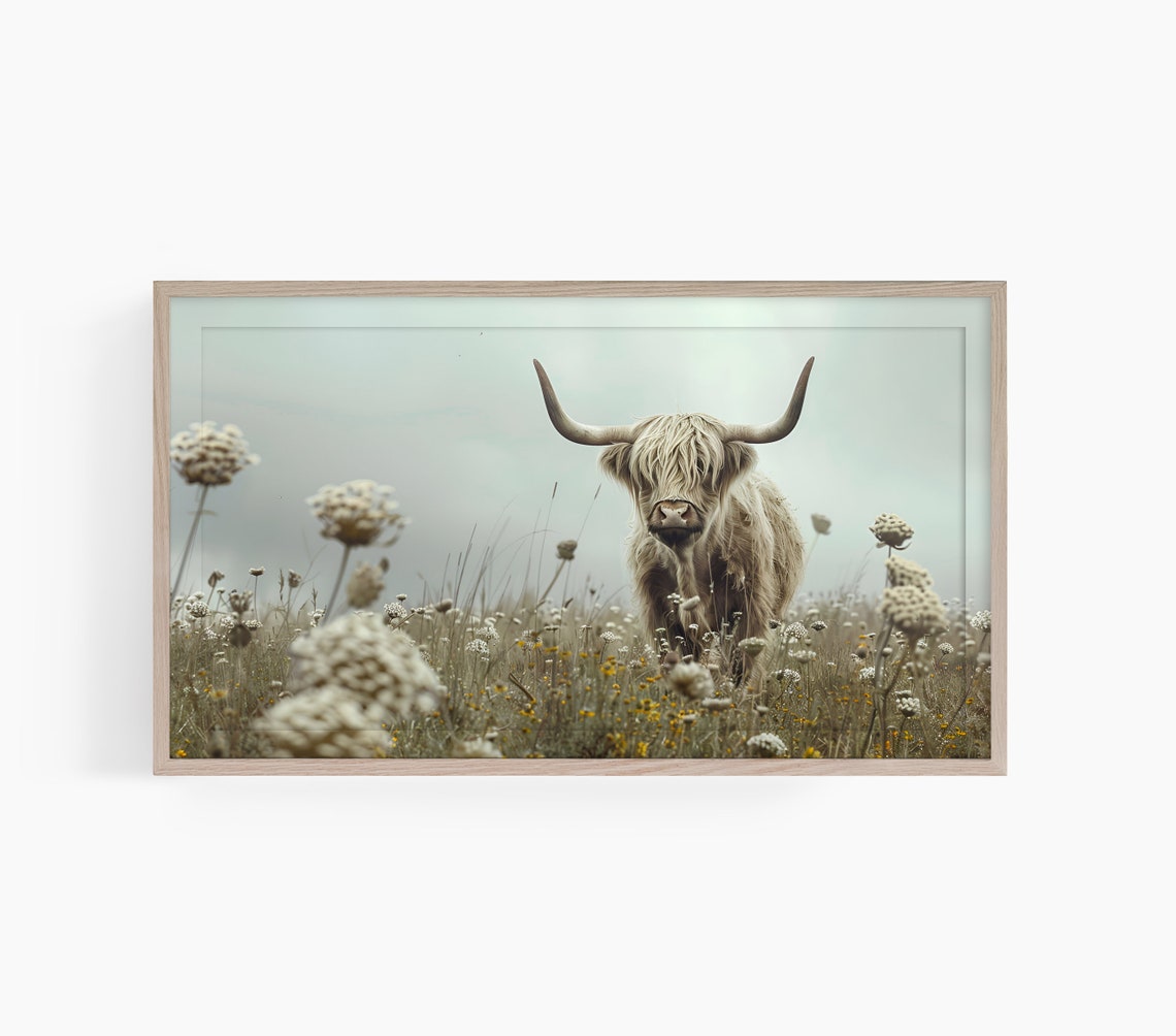 Highland Cow Frame Tv Art Frame Tv Art Country Frame Tv Art Neutral Highland Cow Frame Tv Art Farmhouse Tv Art T480
