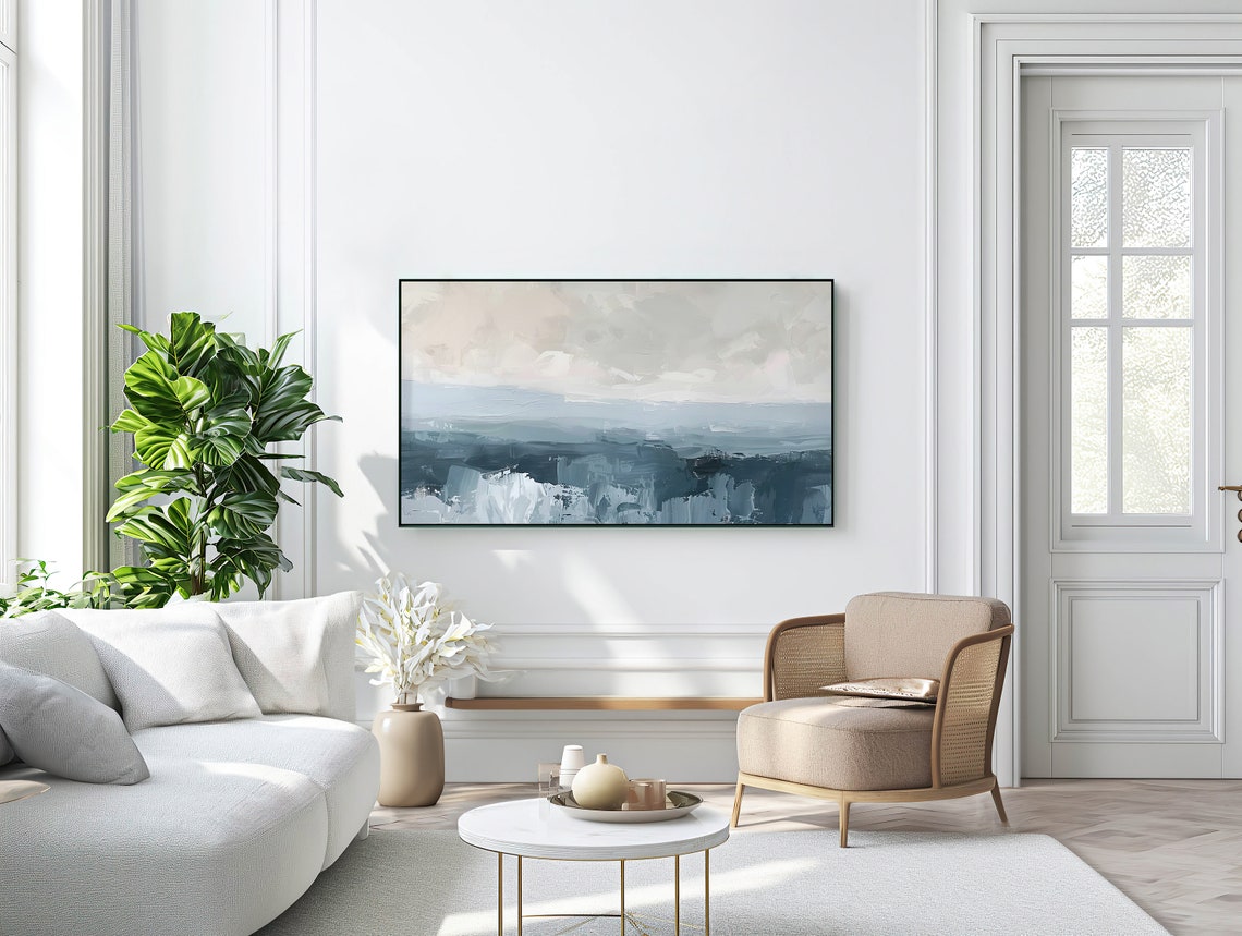 Abstract Blue Ocean Waves Coastal Modern Minimalist Art Poster - Image 3