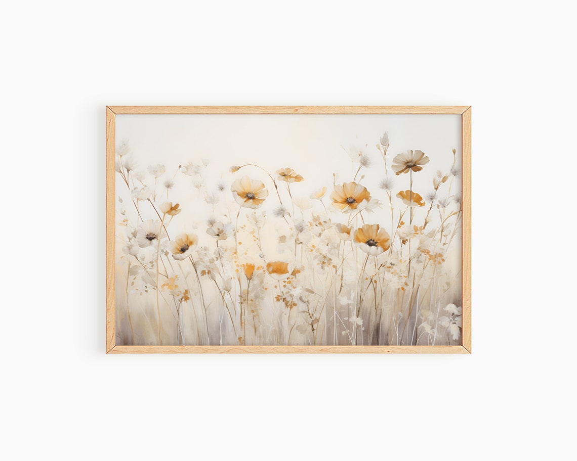 Wildflower Field Landscape Painting Country Landscape Art Print Farmhouse Wall Art Watercolor Wildflower Print