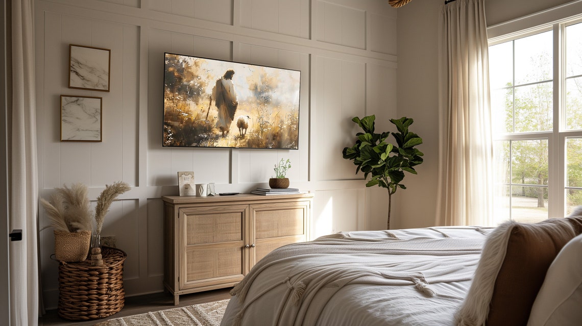 Jesus Walking With Sheep Golden Light Christian Faith Wall Art - Image 3