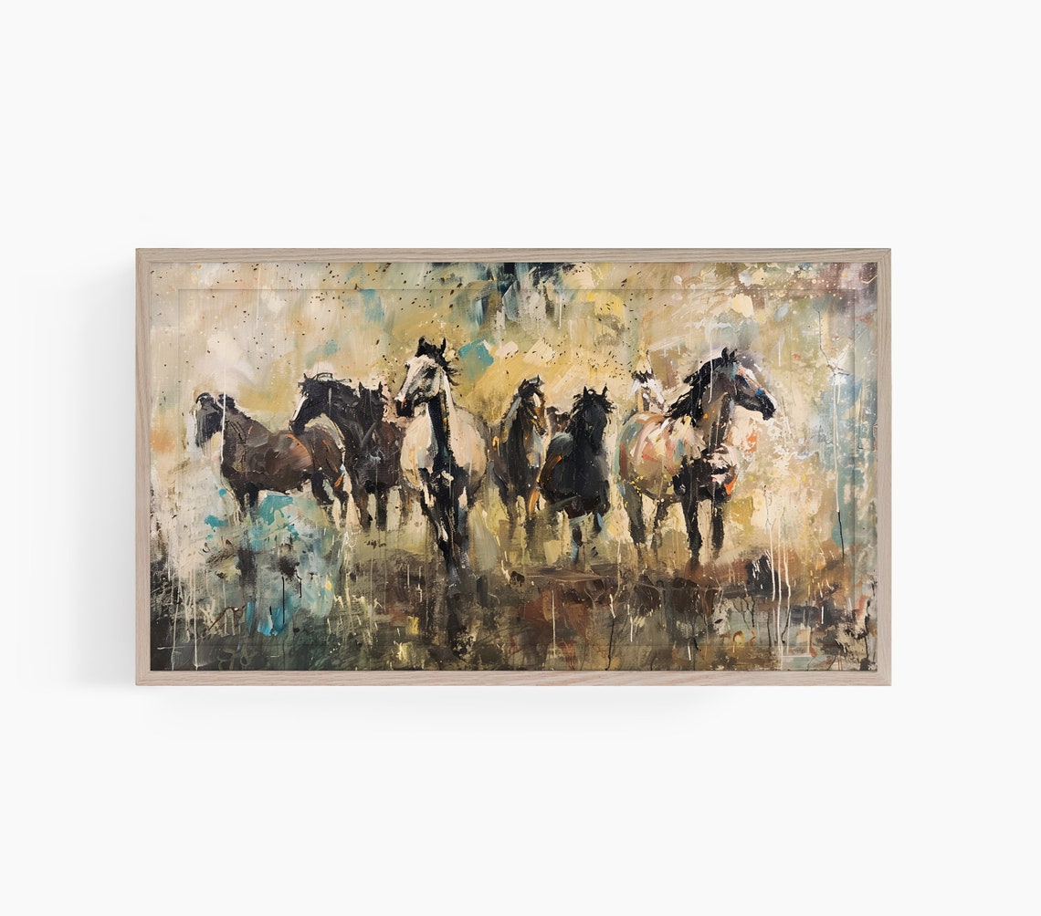 Horse Painting Tv Art Frame Tv Art Wild Horses Frame Tv Art Horse Oil Painting Frame Tv Art Farmhouse Tv Art T594