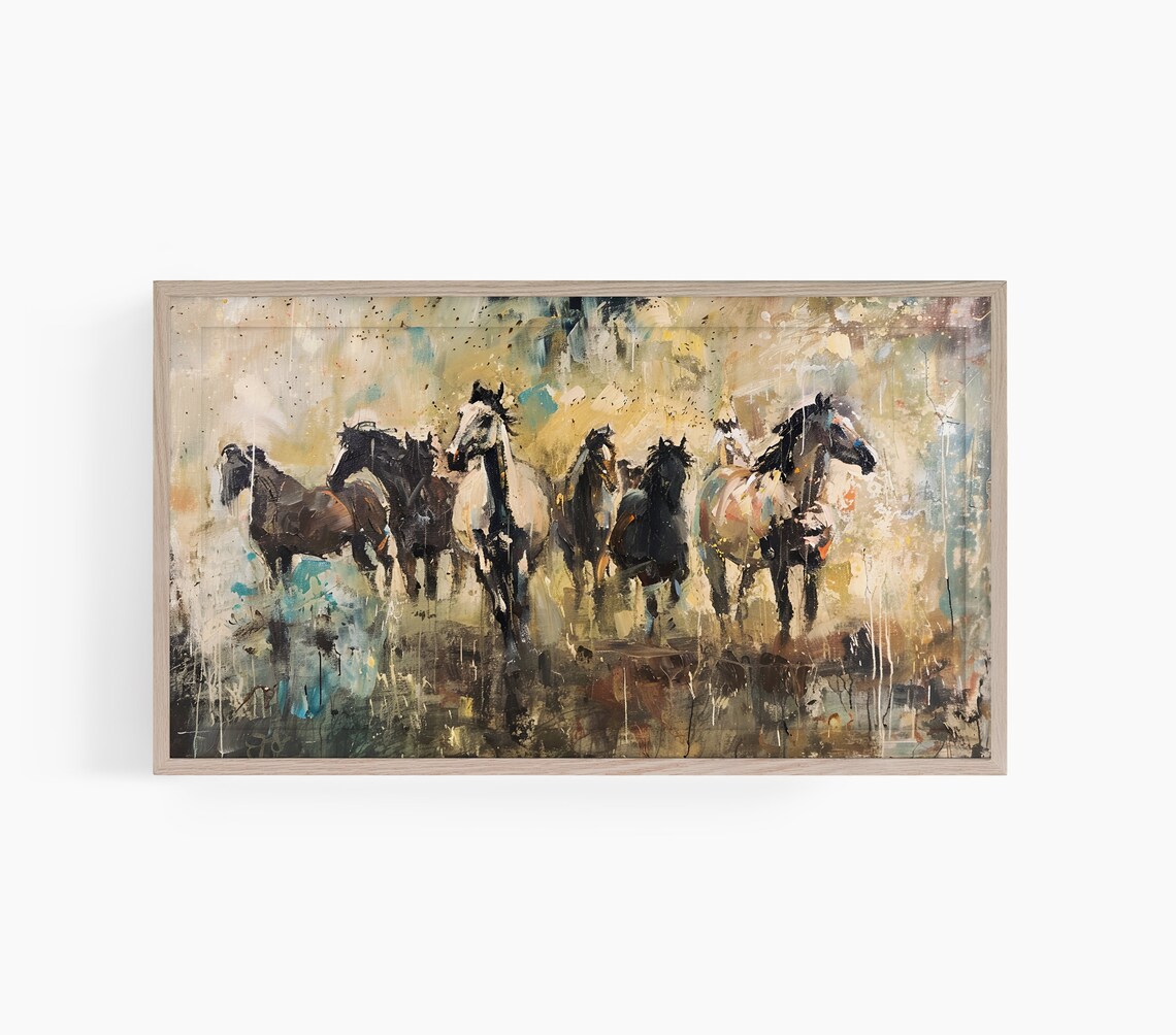 Wild Horse Herd Abstract Impressionist Painting Equestrian Art Poster