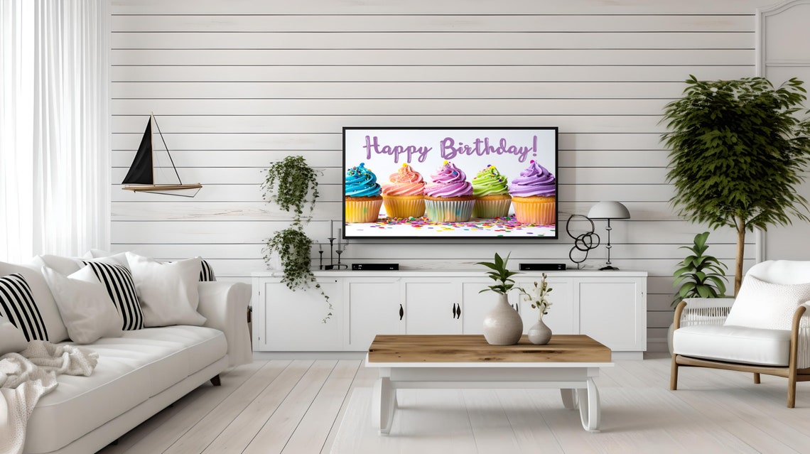 Happy Birthday Colorful Cupcakes with Sprinkles Party Decor Poster - Image 3