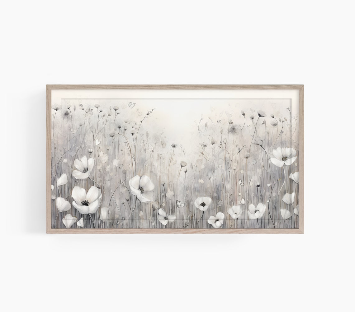 Neutral White Wildflower Meadow Warm Beige Farmhouse Painting Poster