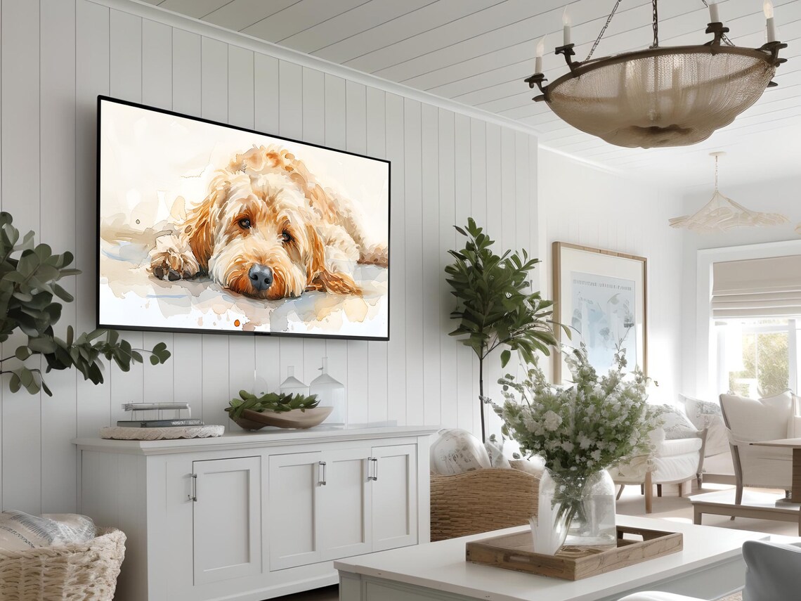 Golden Doodle Watercolor Portrait Sleeping Dog Sweet Pet Decor Poster - Image 3